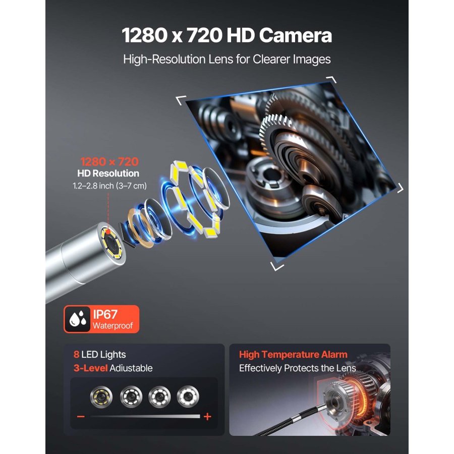 VEVOR Waterproof Articulating Borescope Camera – 8mm