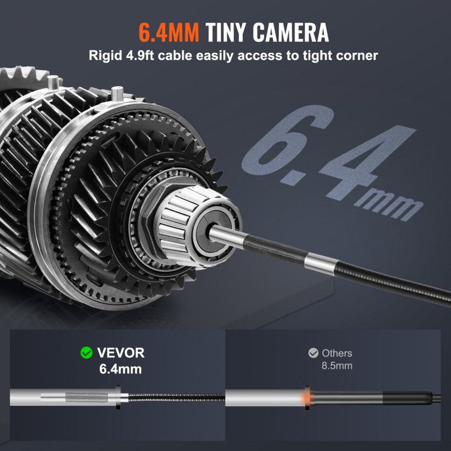 VEVOR 2 Way Articulating Borescope – 5" IPS, 6.4mm Lens