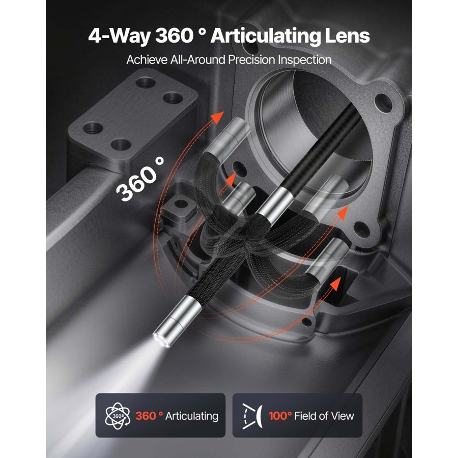 VEVOR Articulating Endoscope with Light, 4-Way 360° Articulated Borescope, 4.5" IPS Screen, 1920 x 1080 HD Lens, 8X Zoom, IP67 Waterproof Snake Camera for Automotive, Plumbing (1.5m Snake Cable)