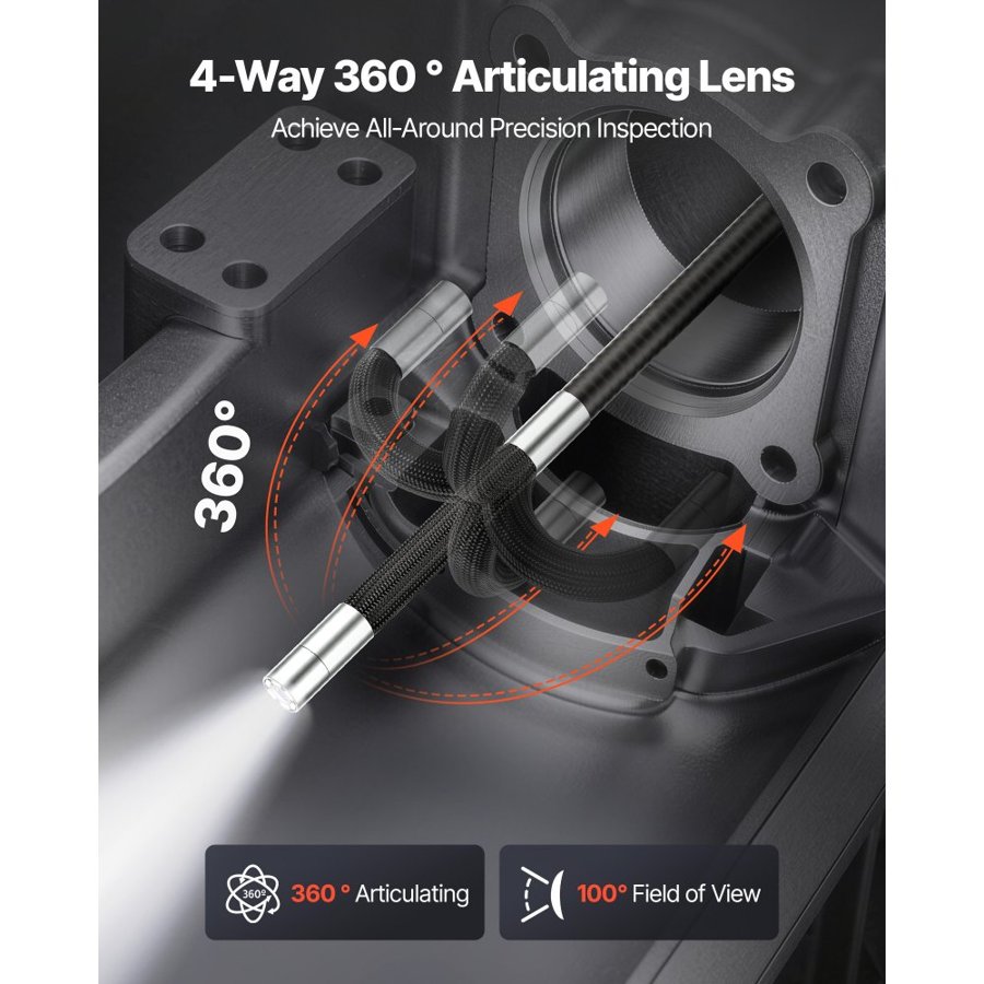 VEVOR Articulating Endoscope with Light, 4-Way 360° Articulated Borescope Camera, 6.2mm Slim Lens 1920 x 1080, 6" HD IPS Screen, 7000mAh Battery, IP67 Waterproof for Automotive & Mechanical Inspection