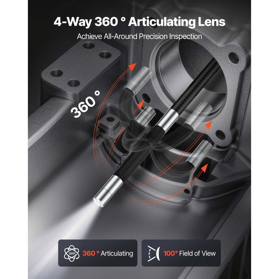 VEVOR Articulating Endoscope with Light, 4-Way 360° Articulated Borescope Camera, 6" HD IPS Screen, 1920 x 1080 Lens, 8X Zoom, 7000mAh Battery, IP67 Waterproof for Auto, Plumbing (1.5m Snake Cable)