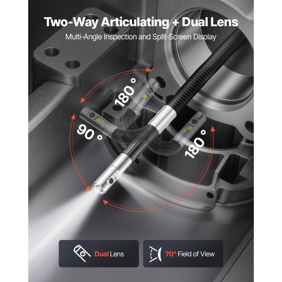 VEVOR Dual Lens Articulating Borescope – 5" Split Screen