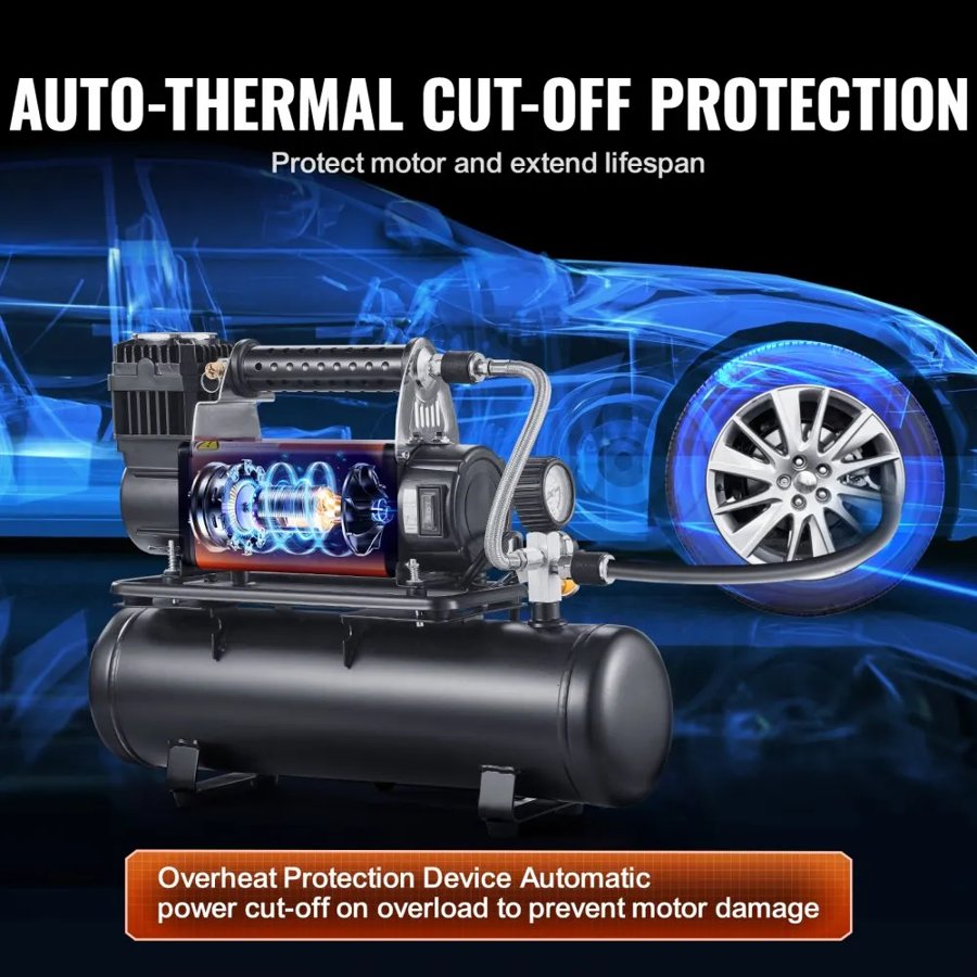 VEVOR 12V Heavy Duty Air Compressor with 6L Tank Kit, 6.35 CFM Portable Tire Inflator, 150PSI Offroad Air Compressor with Digital Pressure Gauge Tire Inflator for Trucks Car SUV 4 x 4 Vehicle RV