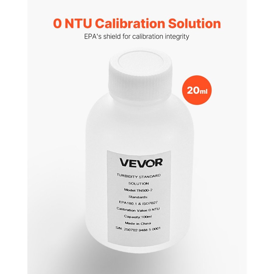 VEVOR Turbidity Calibration Solution, 0 NTU, 100 ml Capacity, Standard Turbidity Solution Refill for Turbiditymeter, Zero-drift for Stable Concentration, Ready to Use, for Both White and Red Light