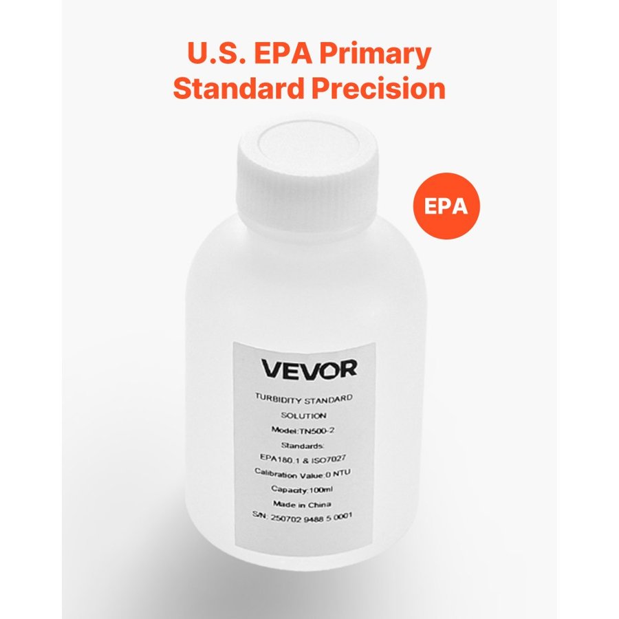 VEVOR Turbidity Calibration Solution, 0 NTU, 100 ml Capacity, Standard Turbidity Solution Refill for Turbiditymeter, Zero-drift for Stable Concentration, Ready to Use, for Both White and Red Light
