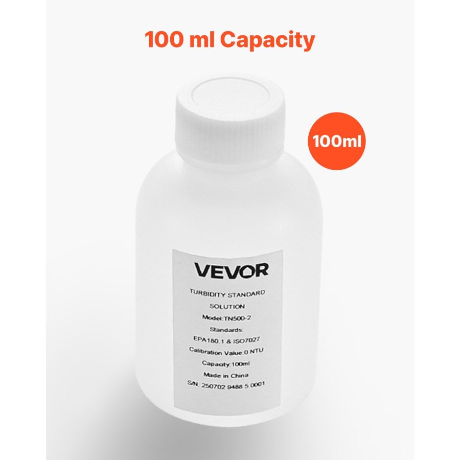 VEVOR Turbidity Calibration Solution, 0 NTU, 100 ml Capacity, Standard Turbidity Solution Refill for Turbiditymeter, Zero-drift for Stable Concentration, Ready to Use, for Both White and Red Light