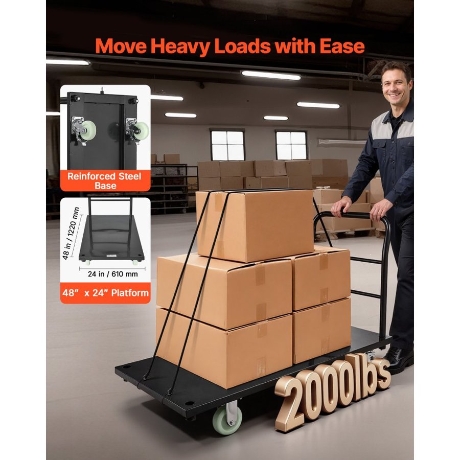 VEVOR Heavy Duty Platform Truck – 48×24 in Steel Flatbed
