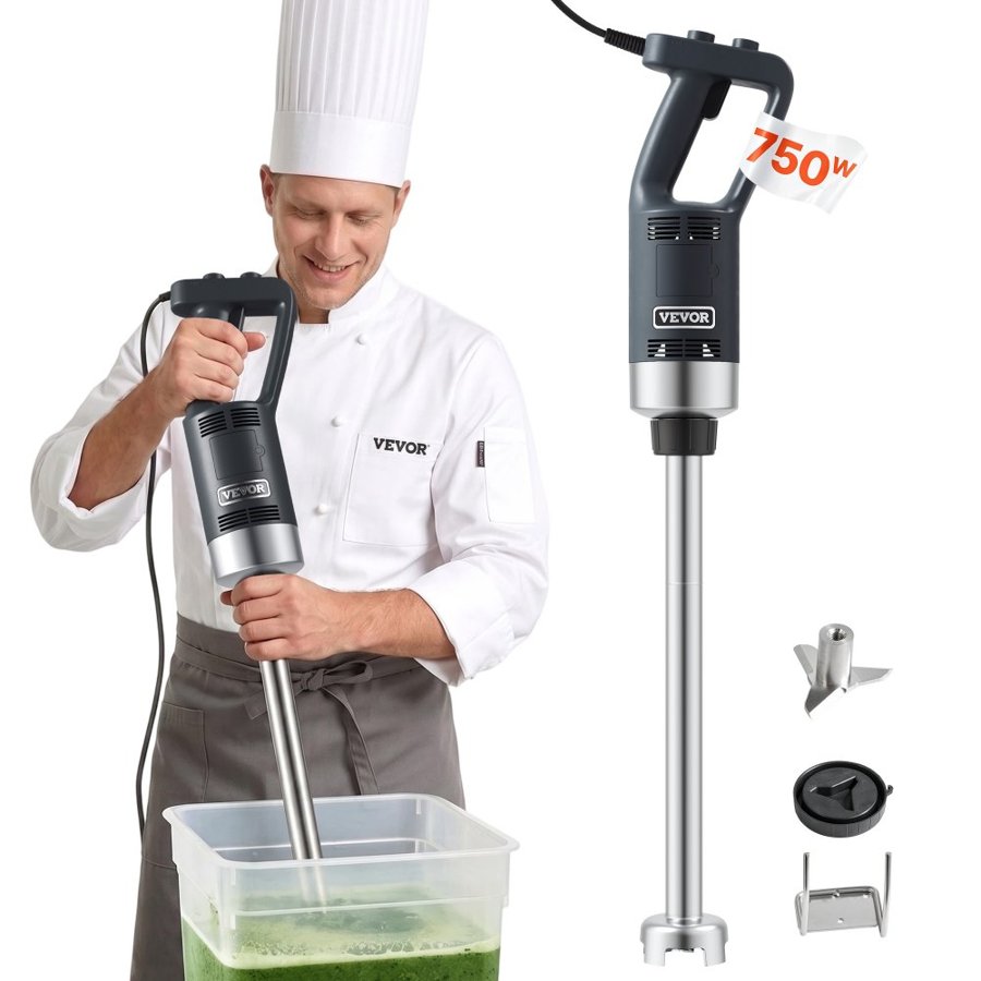 VEVOR Commercial Immersion Blender, 750 Watt Heavy Duty Hand Mixer, Variable Speed Kitchen Stick Mixer with 304 Stainless Steel Blade, Multi-Purpose Portable Mixer for Soup, Smoothie, Puree, Baby Food
