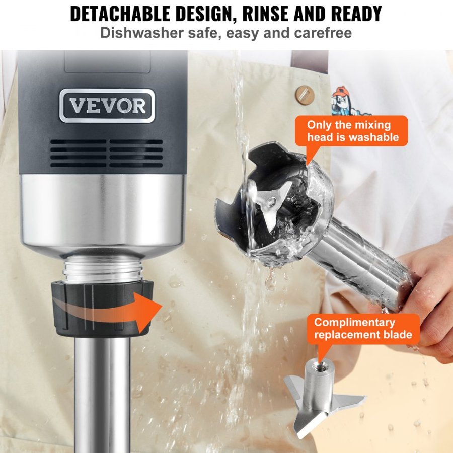 VEVOR Commercial Immersion Blender, 750 Watt Heavy Duty Hand Mixer, Variable Speed Kitchen Stick Mixer with 304 Stainless Steel Blade, Multi-Purpose Portable Mixer for Soup, Smoothie, Puree, Baby Food