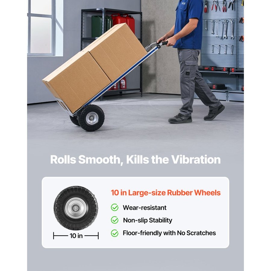 VEVOR Hand Truck, 226.9 kg Load Capacity, Heavy-Duty Hand Truck Dolly with Non-Slip Wheels & Handle, Aluminum Alloy Portable Trolley Dolly with Tie-down Strap for Moving Home, Office, Warehouse