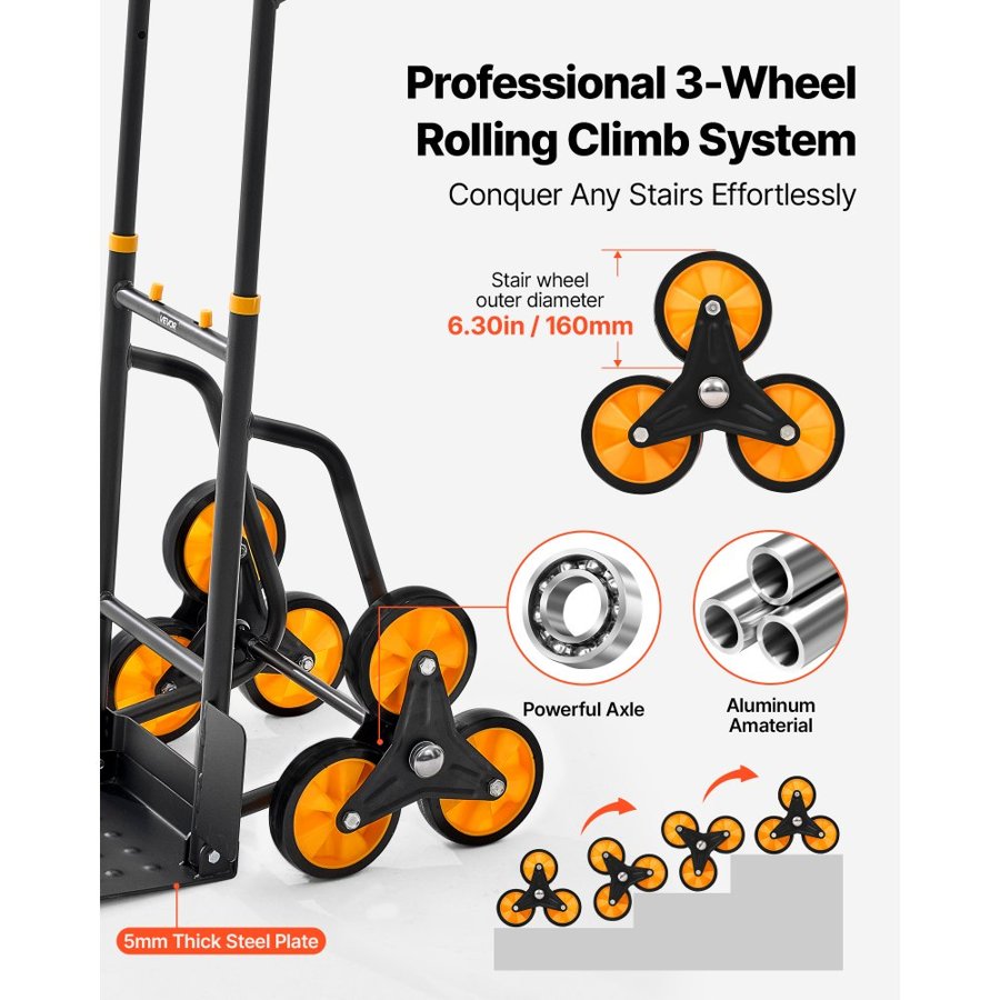 VEVOR Stair Climbing Folding Cart – 440 lbs, 6 Wheels