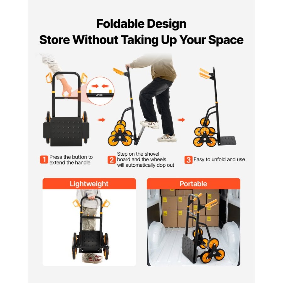 VEVOR Stair Climbing Folding Cart – 440 lbs, 6 Wheels