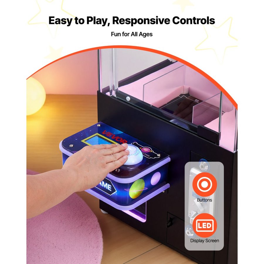 VEVOR Claw Crane Machine, Medium-Sized Arcade Game Machine with Light & Sound, Adjustable Difficulty, Precise Toy Candy Grabber Prize Dispenser Vending Toy, for Commercial Home Cinema, Black Purple