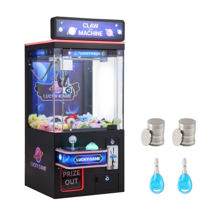 VEVOR Claw Crane Machine, Medium-Sized Arcade Game Machine with Light & Sound, Adjustable Steel Claws, Precise Toy Candy Grabber Prize Dispenser Vending Toy, for Commercial Home Cinema, Black Purple
