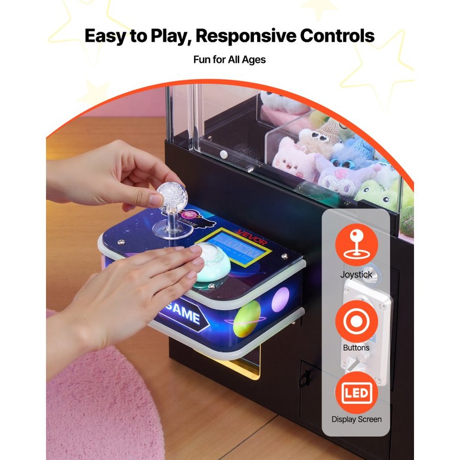 VEVOR Claw Crane Machine, Medium-Sized Arcade Game Machine with Light & Sound, Adjustable Steel Claws, Precise Toy Candy Grabber Prize Dispenser Vending Toy, for Commercial Home Cinema, Black Purple