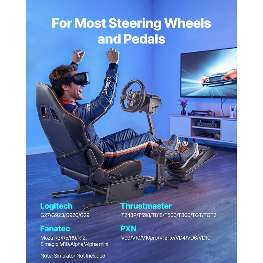 VEVOR Racing Wheel Stand, Heavy-Duty Simulator Cockpit Steering Wheel Stand, Fit Logitech G25, G27, G29, G920, G923, Thrustmaster T300RS, TX F458, T500RS, T3PA-PRO (F1/GT) and CSR Pedals