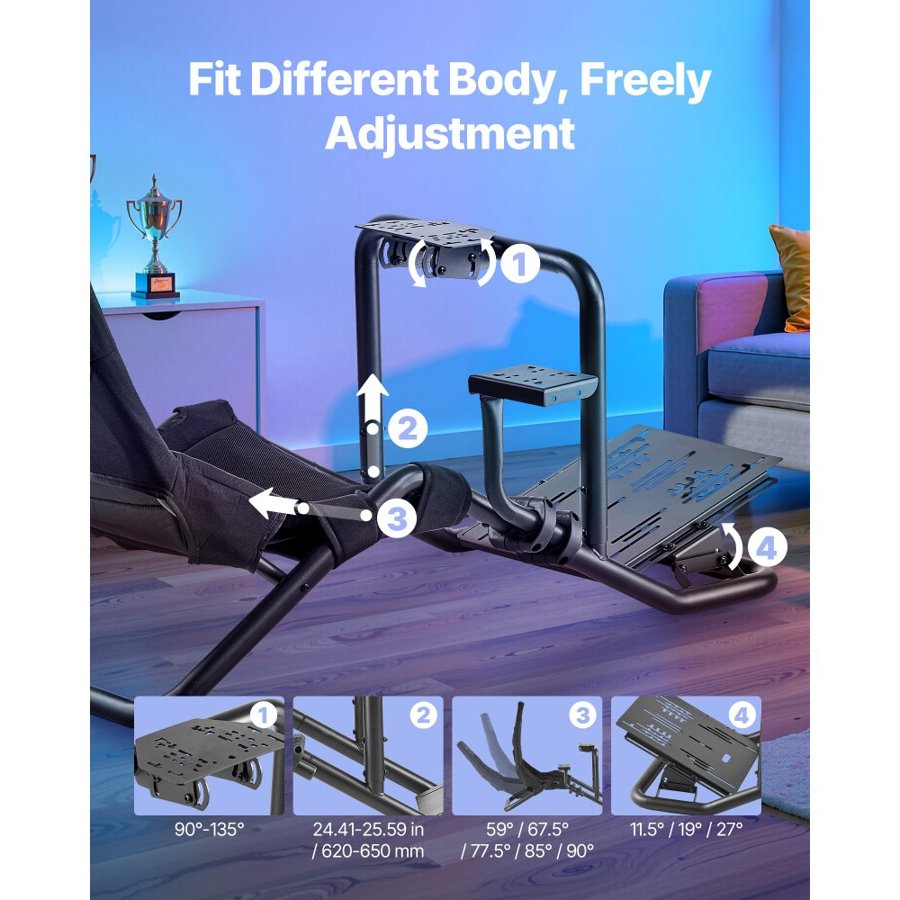 VEVOR Racing Wheel Stand, Heavy-Duty Integrated Simulator Cockpit Steering Stand, Fit Logitech G25,G27,G29,G920,G923, Thrustmaster T300RS,TX F458,T500RS,T3PA-PRO (F1/GT) and CSR Pedals, Black