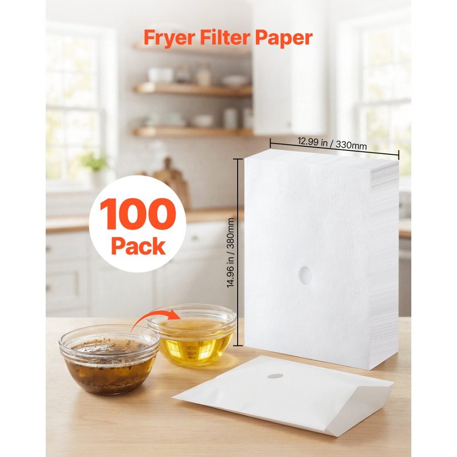VEVOR 100 Pack Fryer Filter Paper, Replacement Deep Fryer Filter Sheets for 38/55L Commercial Mobile Fryer Filter Machine, Extend Oil Life for Improved Taste, for Restaurant Burger Shop, 38x33 cm
