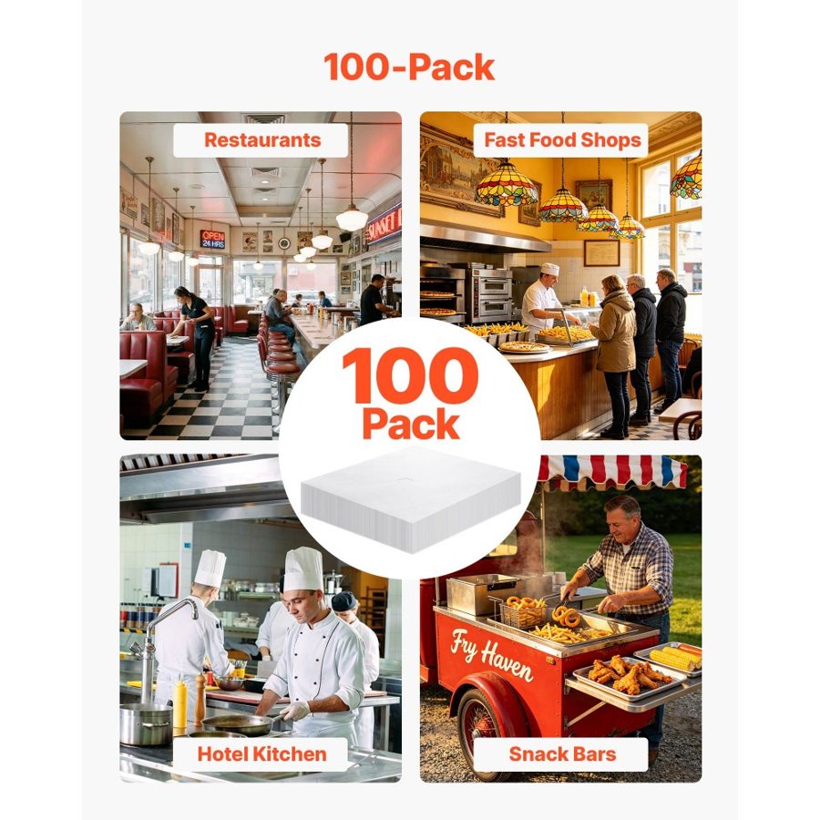 VEVOR 100 Pack Fryer Filter Paper, Replacement Deep Fryer Filter Sheets for 38/55L Commercial Mobile Fryer Filter Machine, Extend Oil Life for Improved Taste, for Restaurant Burger Shop, 38x33 cm