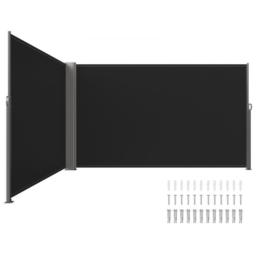 VEVOR Retractable Side Awning, 71''x 236'' Aluminum Outdoor Privacy Screen, 280g Polyester Water-proof Retractable Patio Screen, UV 30+ Room Divider Wind Screen for Patio, Backyard, Balcony, Black