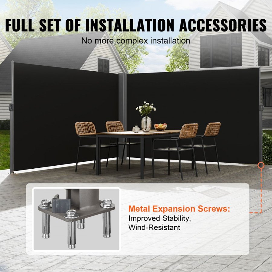 VEVOR Retractable Side Awning, 71''x 236'' Aluminum Outdoor Privacy Screen, 280g Polyester Water-proof Retractable Patio Screen, UV 30+ Room Divider Wind Screen for Patio, Backyard, Balcony, Black