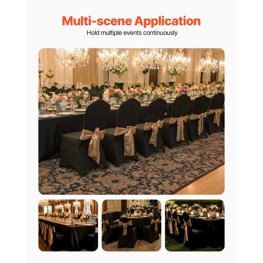 VEVOR Stretch Spandex Folding Chair Covers, Universal Fitted Arched Front Cover, Removable Washable Protective Slipcovers, for Wedding, Holiday, Banquet, Party, Celebration, Dining (50PCS Black)