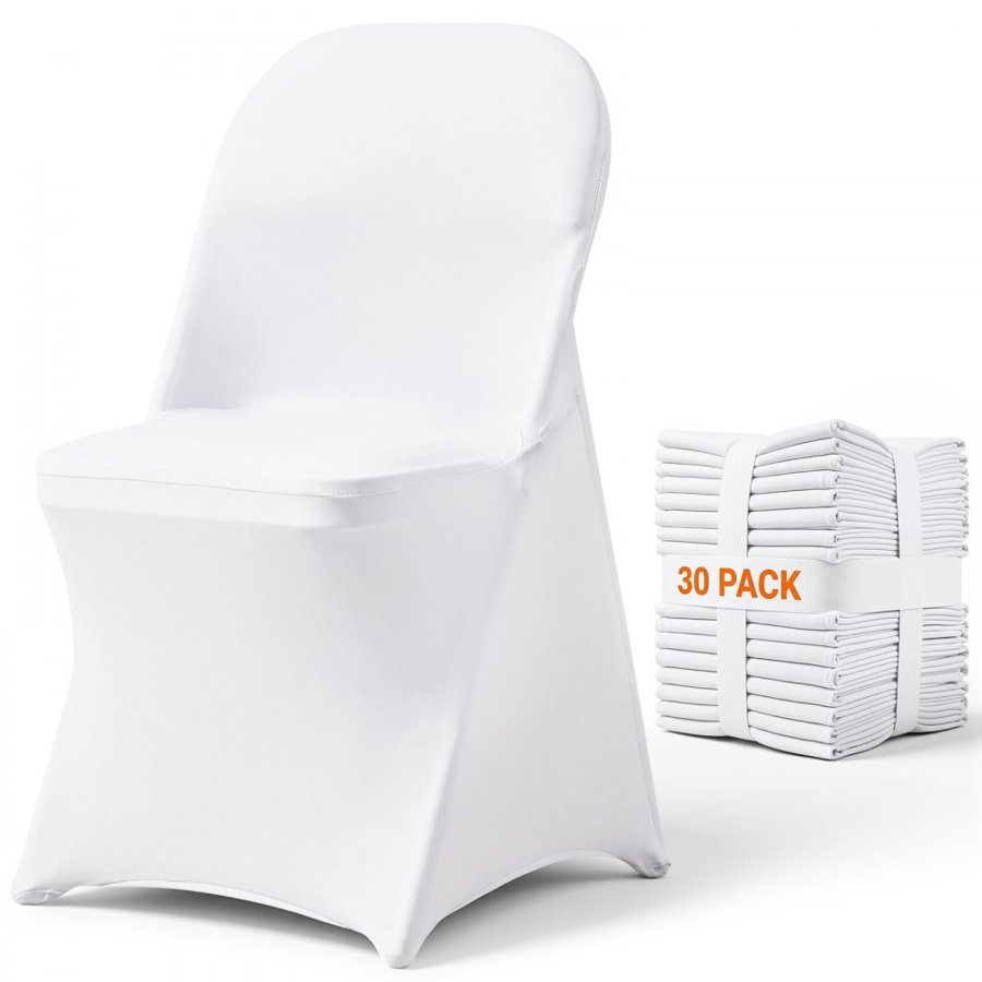 VEVOR Stretch Spandex Folding Chair Covers, Universal Fitted Chair Cover, Removable Washable Protective Slipcovers, for Wedding, Holiday, Banquet, Party, Celebration, Dining (30PCS White)