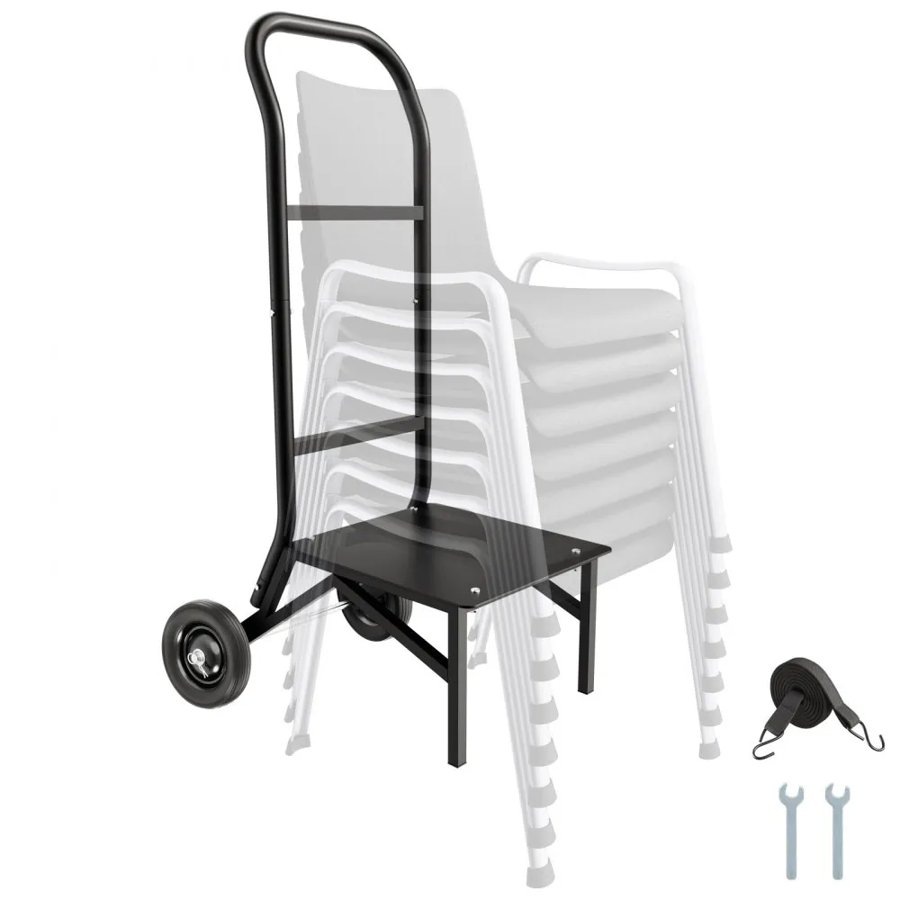 VEVOR Folding Chair Rack, 150 LBS Capacity, Heavy-duty Chair Cart for Stacking 10 Chairs, Multi-Function Metal Chair Storage Dolly with Rubber Wheels, Push-Style Chair Holder, Matte Black