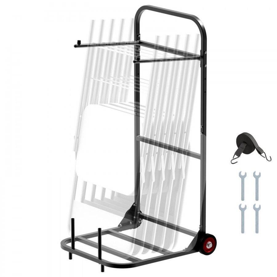 VEVOR Folding Chair Rack, 100 LBS Capacity, Heavy-duty Chair Cart for Hanging 10 Chairs, Multi-Function Metal Chair Storage Dolly with Rubber Wheels, Push-Style Chair Holder, Matte Black
