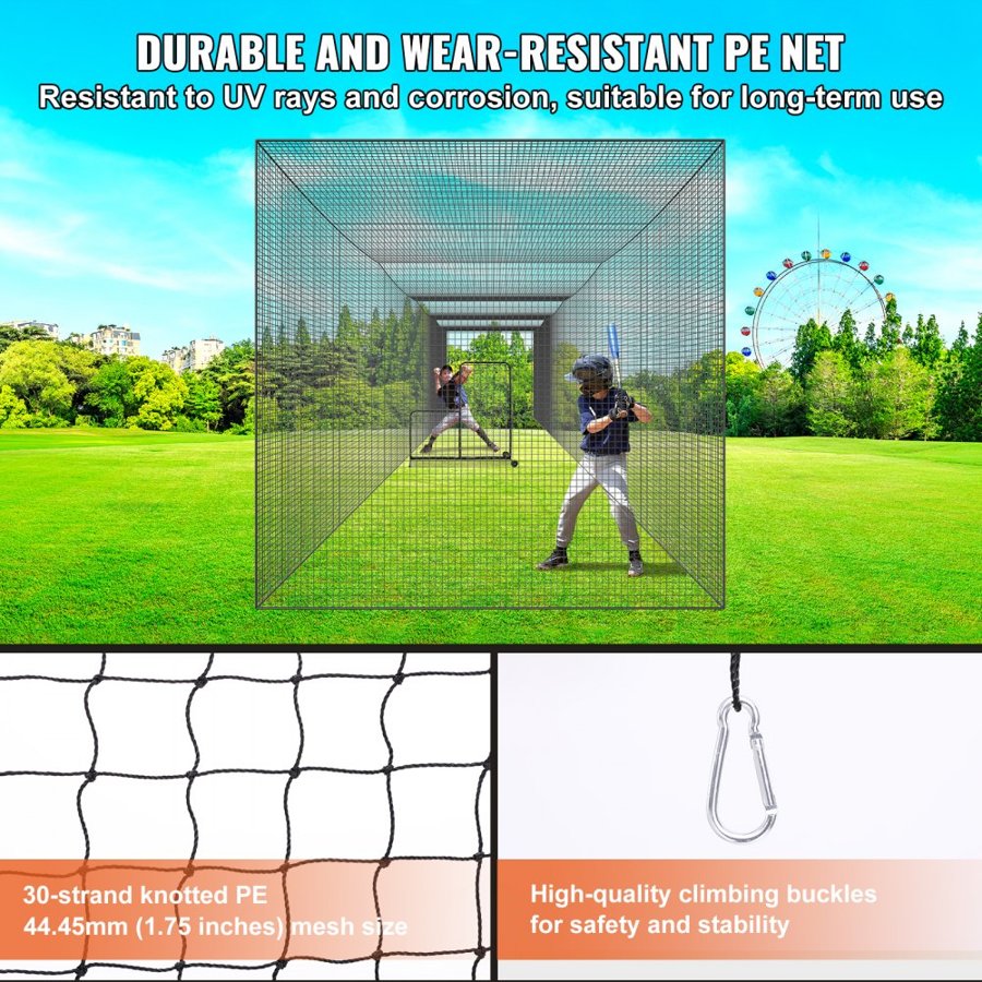 VEVOR Baseball Batting Netting, Professional Softball Baseball Batting Hitting Training Net, Practice Portable Pitching Cage Net with Door & Carry Bag, Heavy Duty Enclosed PE Netting, 55FT (NET ONLY)