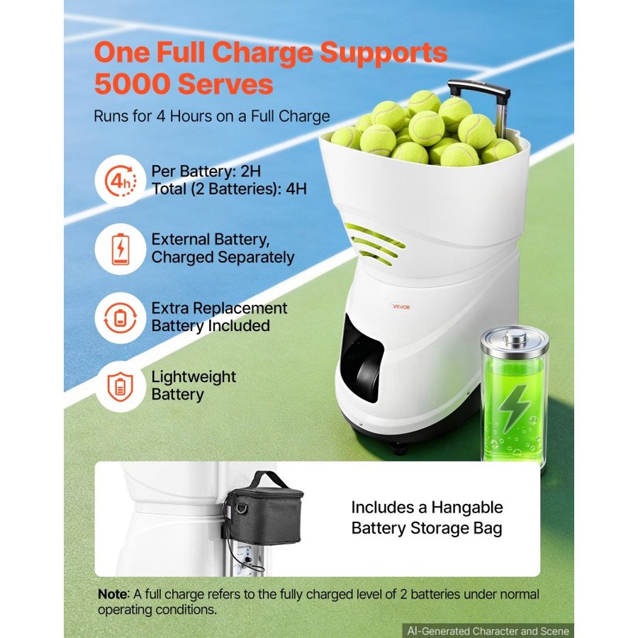 VEVOR Tennis Ball Machine Auto Portable Ball Launcher for Practice Training, with App Remote Control, 150 Ball Capacity, Spin Control, 20 Training Modes, 4H Battery Life, and Speeds up to 80MPH