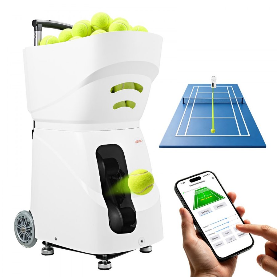 VEVOR Tennis Ball Machine Auto Portable Ball Launcher for Practice Training, with App Remote Control, 110 Ball Capacity, Spin Control, 2 Training Modes, 4H Battery Life, and Speeds up to 75MPH