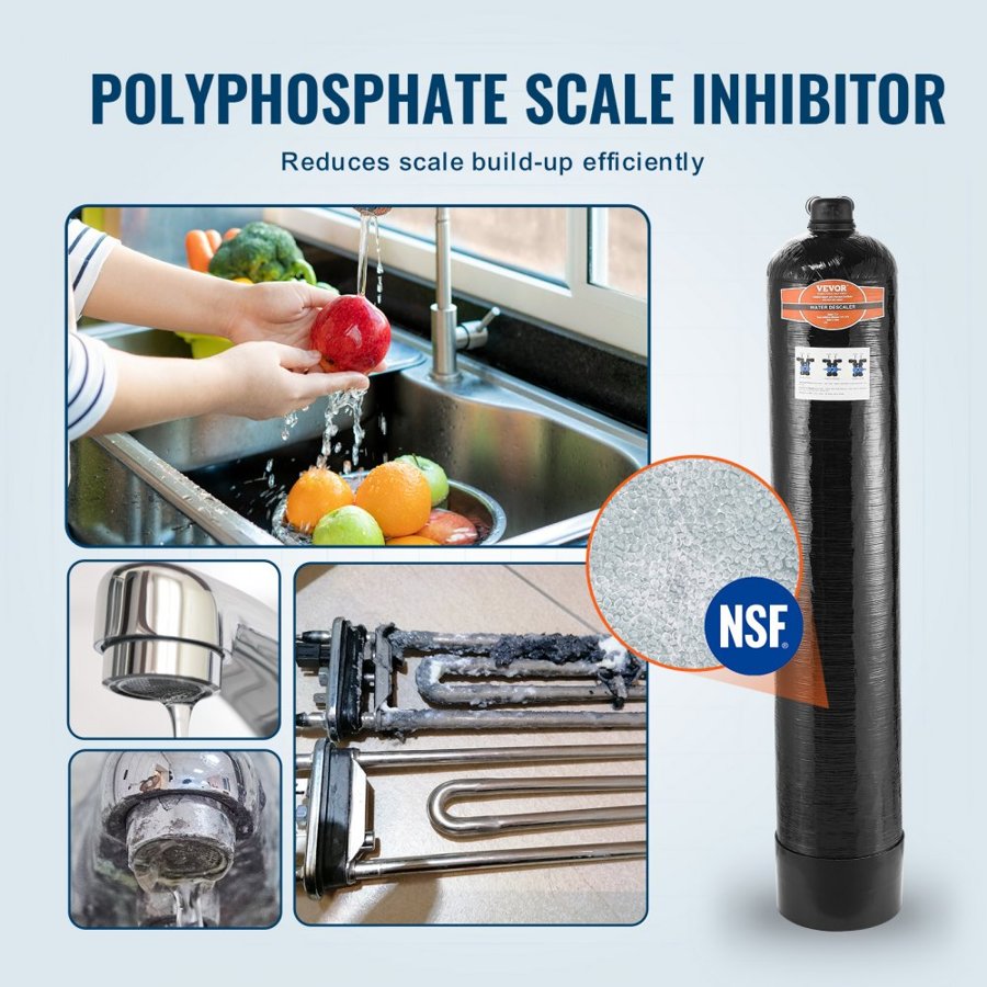 VEVOR Whole House Salt Free Descaler, Water Filter for City Water, 1100,000 Gallon Whole House Water Descaler for All Kinds of Plumbing Pipes, 1" BSPT & 3/4" BSPT, for 5-8 Person Family