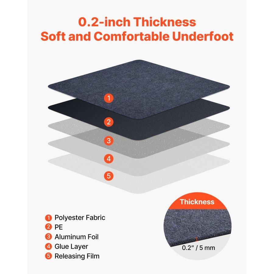 VEVOR Carpet Tiles 610x610 mm, 15 Pack Peel and Stick Carpet Square Rug, Self Adhesive Commercial Floor Soft Padded for Seamless Cover 5.6㎡, Easy DIY Replacement for Living Room Office, Gray