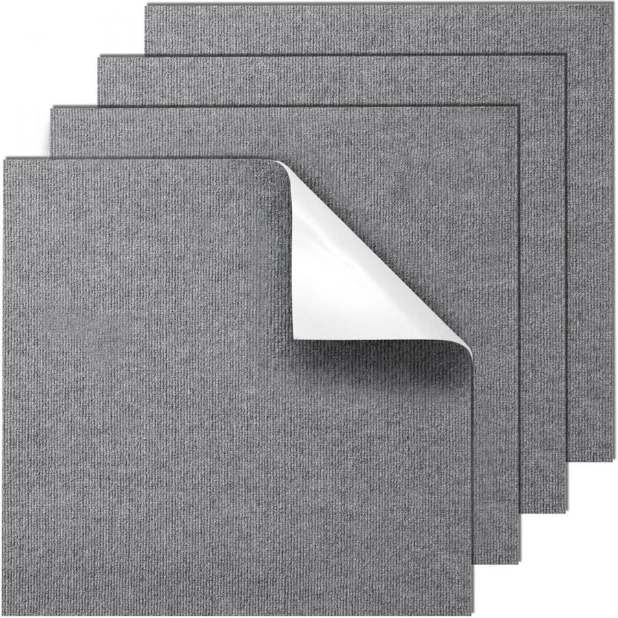 VEVOR Carpet Tiles Peel and Stick, 24” x 24” Squares Self Adhesive Carpet Floor Tile, Soft Padded Carpet Tiles, Easy Install DIY for Bedroom Living Room Indoor Outdoor (9Tiles, Light Gray)