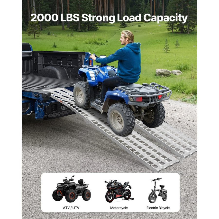 VEVOR Aluminum Ramps, 2000 lbs, 2Pcs Heavy-duty Ramps with Wider Ramp Surface, Universal Stable Loading Ramp with Handles, Fit for ATV, UTV, Motorcycle, Electric Bicycle, etc.