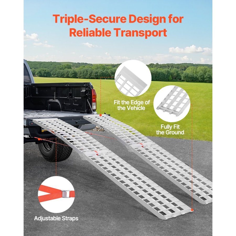 VEVOR Aluminum Ramps, 2000 lbs, 2Pcs Heavy-duty Ramps with Wider Ramp Surface, Universal Stable Loading Ramp with Handles, Fit for ATV, UTV, Motorcycle, Electric Bicycle, etc.