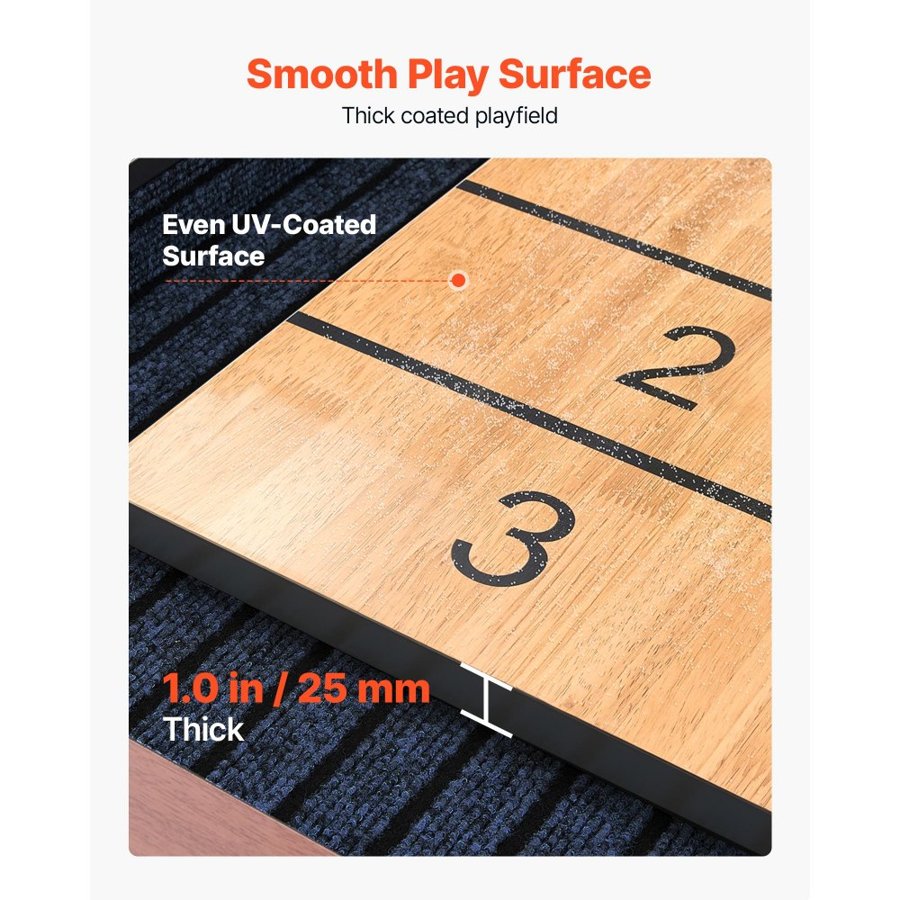 VEVOR 3.7m Shuffleboard Table, 2 in 1 Shuffleboard and Bowling Combo Set, Shuffle Board with Rustic Wood Finish, Scratch-Resistant Playfield, 8 Pucks, Bowling Set, Wax, Brush, for Family Game Room