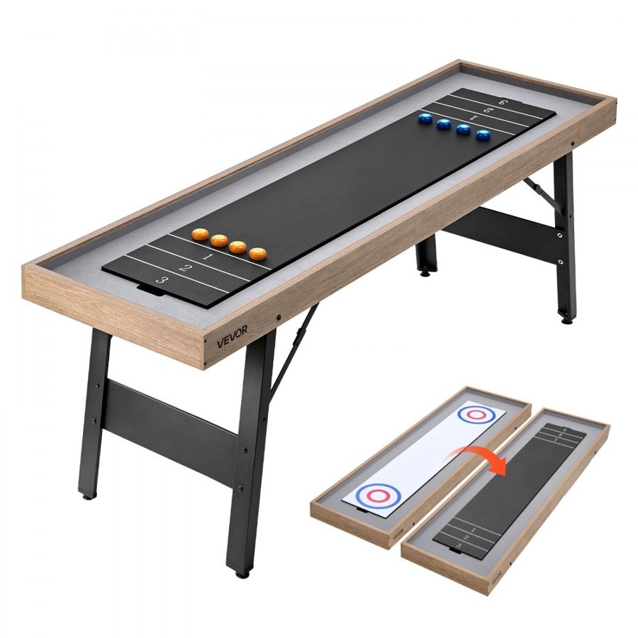 VEVOR Home Shuffleboard Table – 2.1 m, 2-in-1 Curling Combo