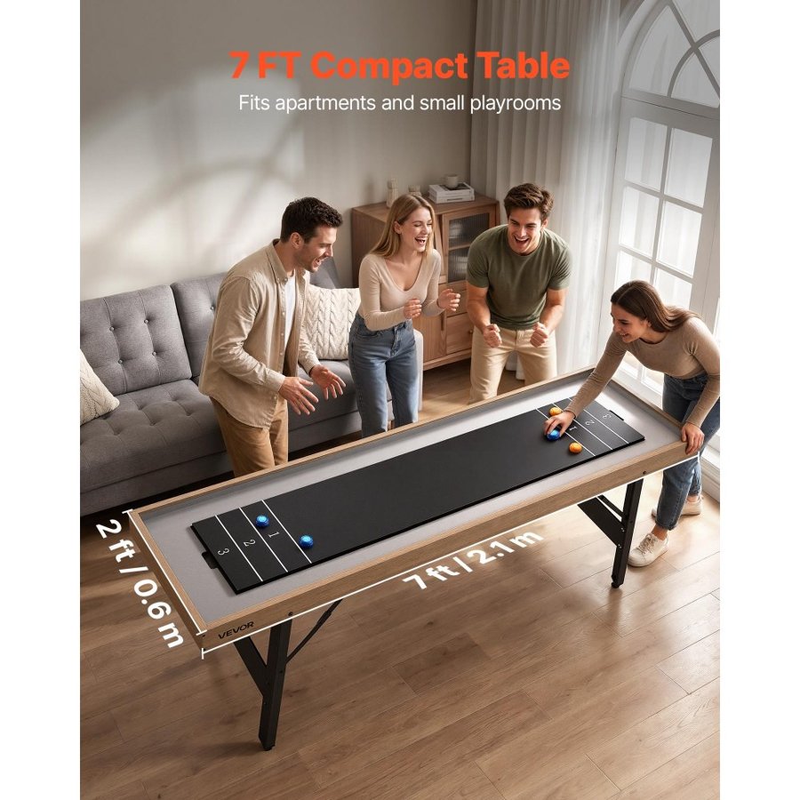 VEVOR Home Shuffleboard Table – 2.1 m, 2-in-1 Curling Combo