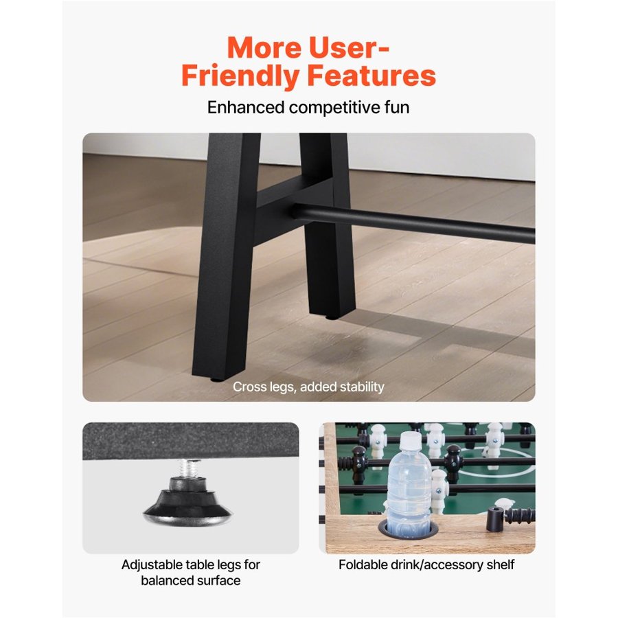 VEVOR Foosball Table, 140 cm Standard Size Table, Indoor Full Size Foosball Tables for Home, Family, and Game Room, Durable Soccer Set, Includes 4 Balls, Score Keeper, and 2 Cup Holders