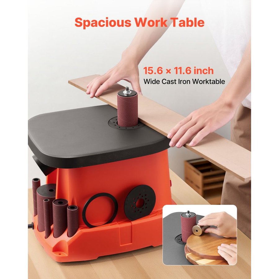 VEVOR Oscillating Spindle Sander, 2000RPM Benchtop Spindle Sander with 6 Sleeves (12.7–76.2 mm), 16mm Stroke & 397 x 295 mm Cast Iron Table for Furniture Finishing, Crafts Sanding, DIY Woodworking