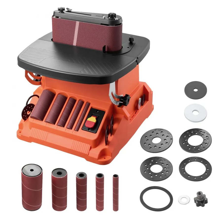 VEVOR Oscillating Belt and Spindle Sander, 2000RPM Benchtop Spindle Sander with 16mm Stroke, 5 Sleeves (12.7-50.8 mm) & 610 x 98 mm Sanding Belt for Woodworking, Furniture Sanding, DIY Projects