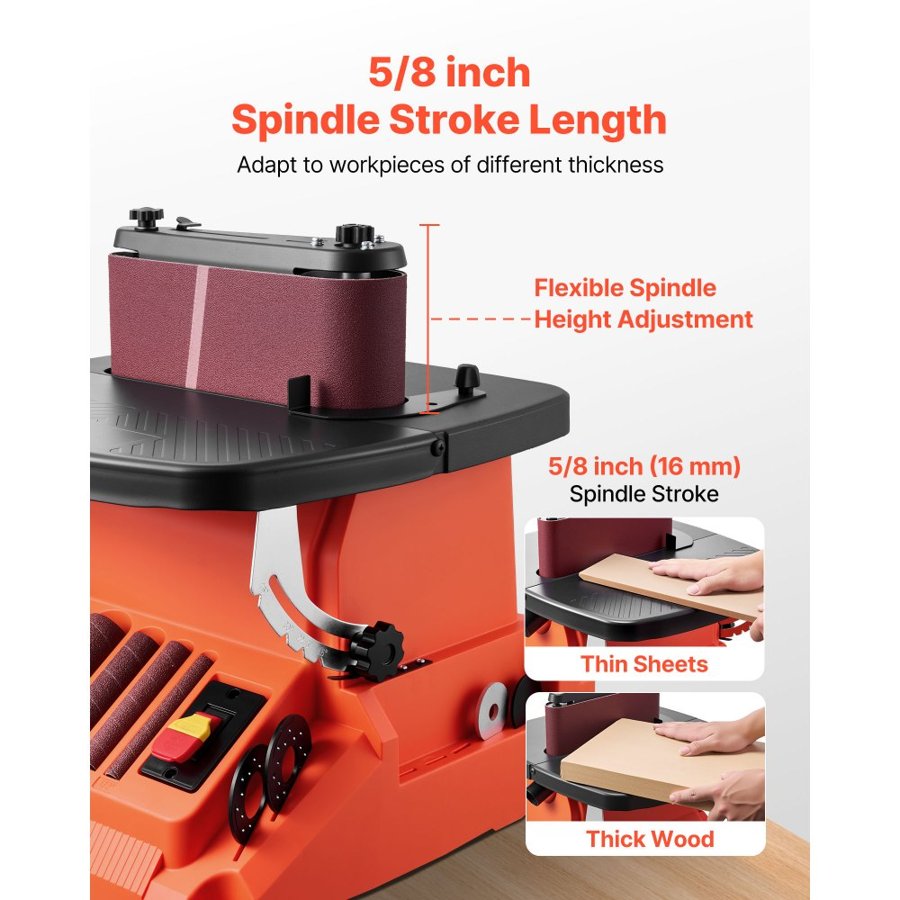 VEVOR Oscillating Belt and Spindle Sander, 2000RPM Benchtop Spindle Sander with 16mm Stroke, 5 Sleeves (12.7-50.8 mm) & 610 x 98 mm Sanding Belt for Woodworking, Furniture Sanding, DIY Projects