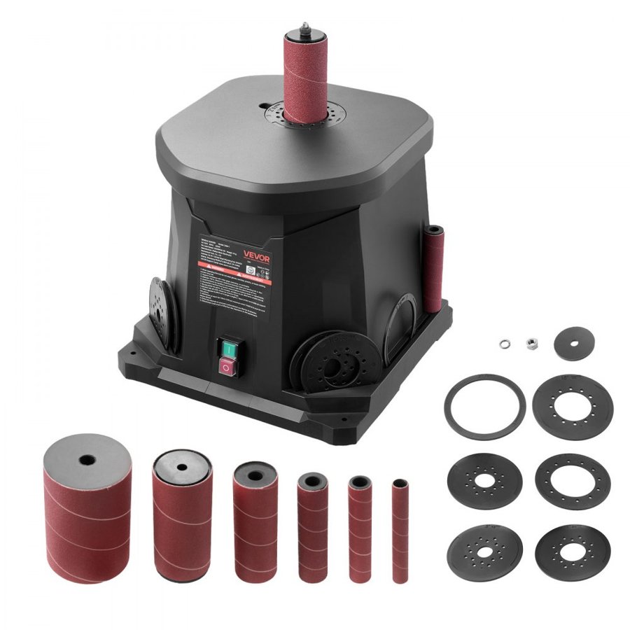 VEVOR Oscillating Spindle Sander, 2000RPM Benchtop Spindle Sander with 6 Sleeves (12.7–76.2 mm), 15 mm Stroke & Dust Connection Port for Furniture Finishing, Crafts Sanding, DIY Woodworking