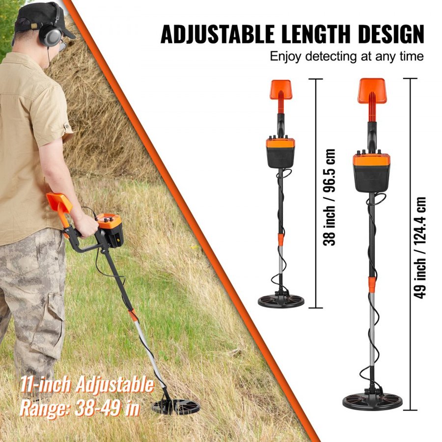 VEVOR Metal Detector for Adults & Kids, 20.3 cm Waterproof Search Coil with High Accuracy Pointer Display, Adjustable 96.5 cm - 124.5 cm Gold Detector, Lightweight Aluminum Stem for Detecting Gold Treasure