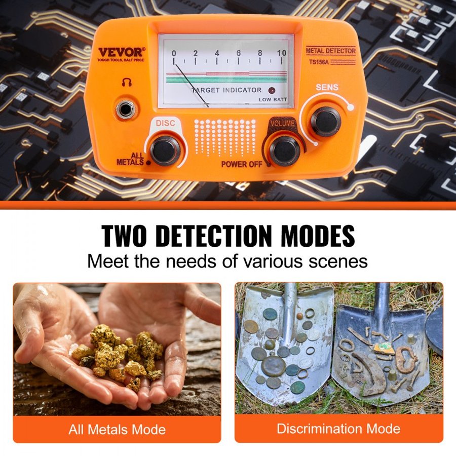 VEVOR Metal Detector for Adults & Kids, 20.3 cm Waterproof Search Coil with High Accuracy Pointer Display, Adjustable 96.5 cm - 124.5 cm Gold Detector, Lightweight Aluminum Stem for Detecting Gold Treasure