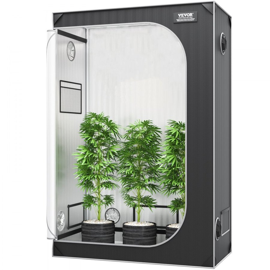 VEVOR 2x4 Grow Tent, 122 x 61 x 183 cm, High Reflective 2000D Mylar Hydroponic Growing Tent with Observation Window, Tool Bag and Floor Tray for Indoor Plants Growing
