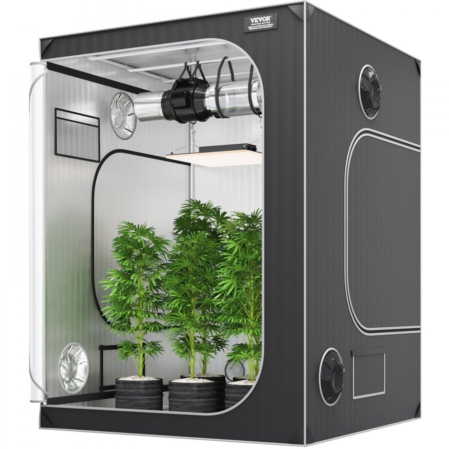 VEVOR 5x5 Grow Tent, 1828.8 x 1828.8 x 2438.4 cm, High Reflective 2000D Mylar Hydroponic Growing Tent with Observation Window, Tool Bag and Floor Tray for Indoor Plants Growing